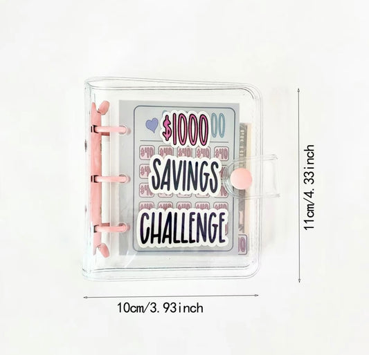 $1000 Saving Challenge Binder, Mini Portable Budget Binder, 1 Piece Saving Money Budget Planner, Transparent Budget Binder, Clear Loose Leaf Book
