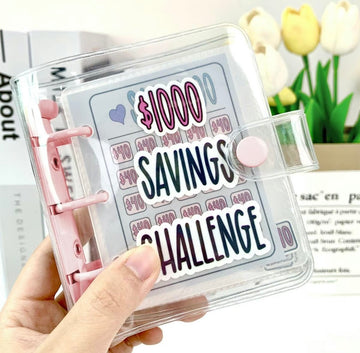 $1000 Saving Challenge Binder, Mini Portable Budget Binder, 1 Piece Saving Money Budget Planner, Transparent Budget Binder, Clear Loose Leaf Book