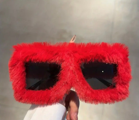 Y2K Plush Fuzzy Fashion Sunglasses For Women Men Funny Oversized Gradient Glasses For Beach Party Club