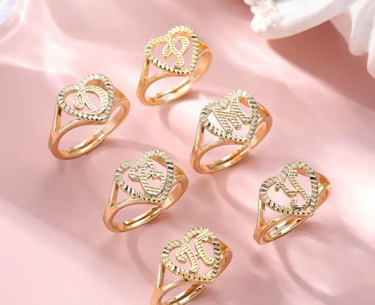 Gold Heart Design Ring Luxury Jewelry Choose Letter