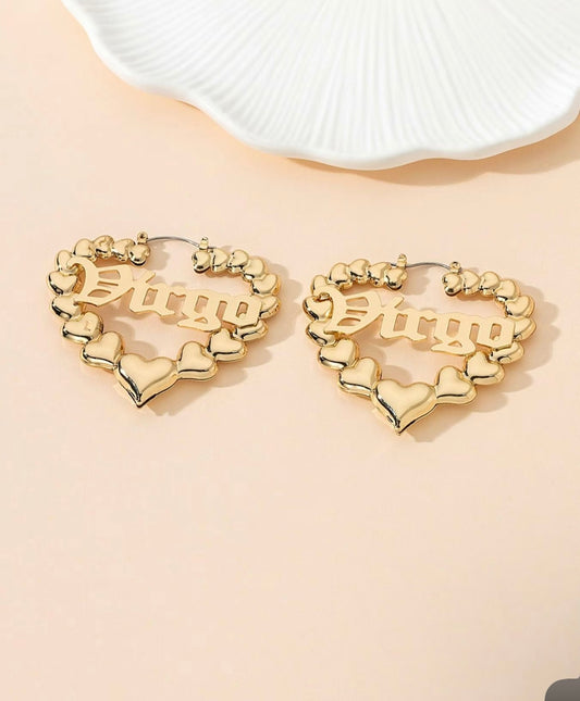 Heart Zodiac Dangle Earrings for birthday gift, trendy jewelry