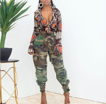 CutOut Camouflage Straight Leg Pants