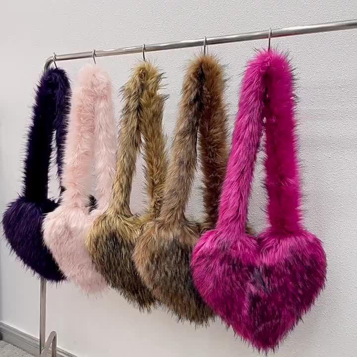 FUR OVERSIZED HEART SHAPED SHOULDER BAGS - Bossy Collections