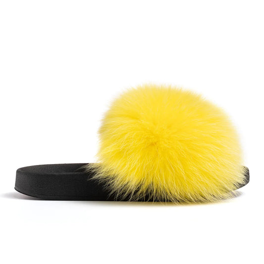 Yellow Fox Fur Slides - Bossy Collections