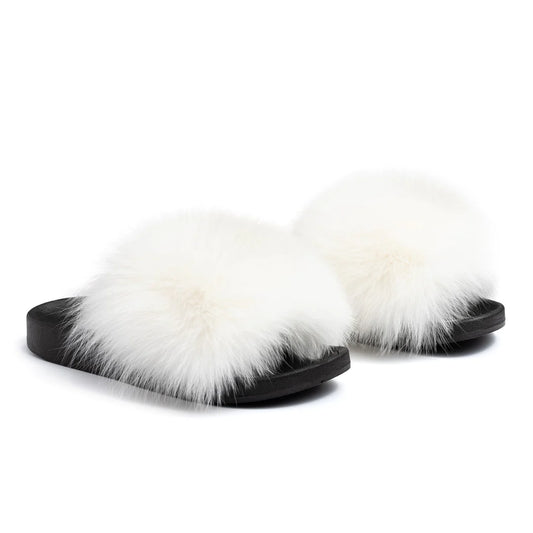 White Fox Fur Slides - Bossy Collections