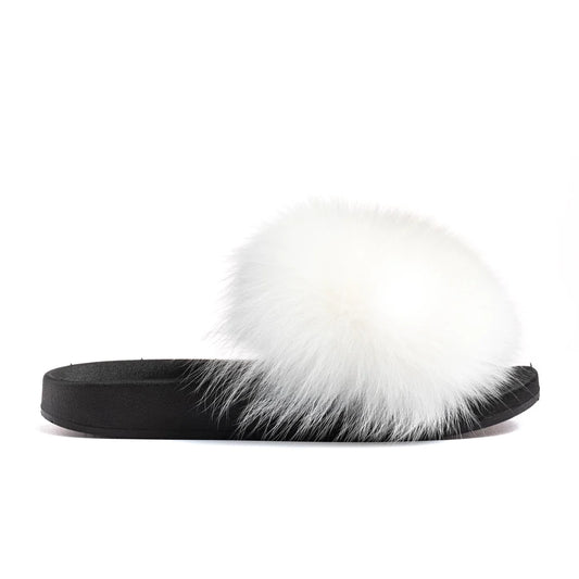 White Fox Fur Slides - Bossy Collections