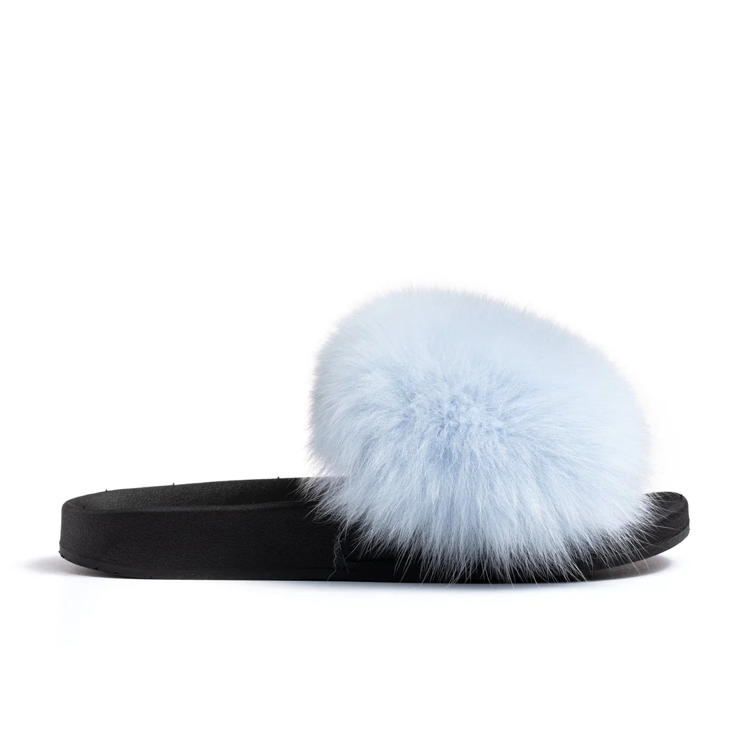 Baby Blue Fox Fur Slides - Bossy Collections