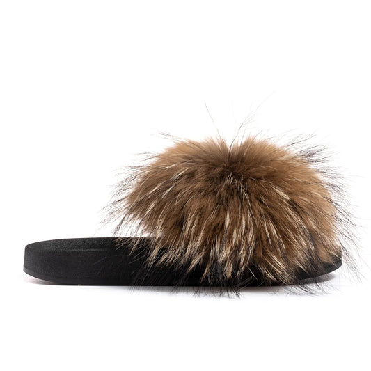 Brown Fox Fur Slides - Bossy Collections