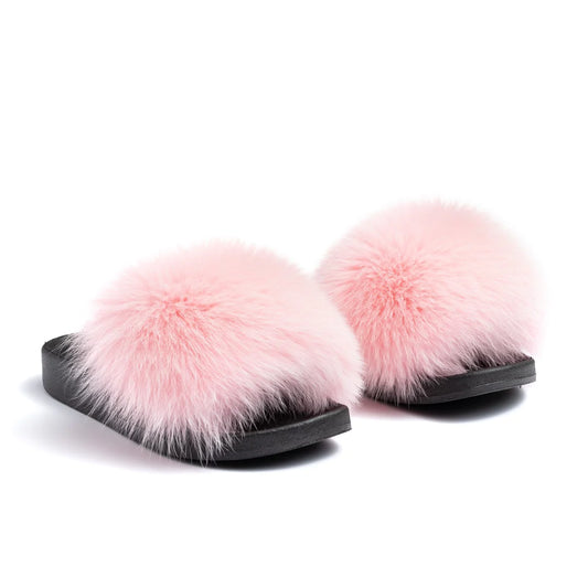 Pink Fox Fur Slides - Bossy Collections