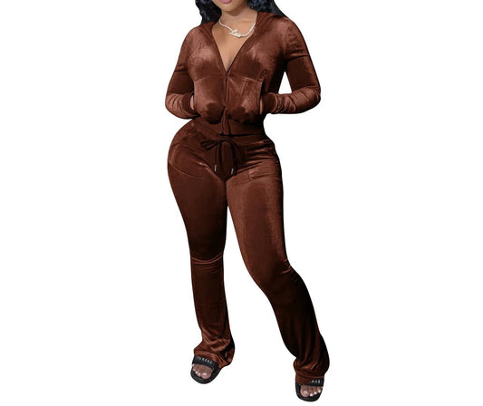Velour Tracksuit Two Piece Fall Outfit - 2 piece lounge wear